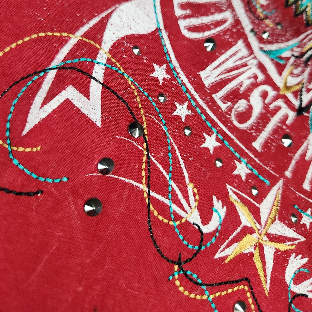 Panhandle Slim Womens Large Red Long Sleeve Tee Studded Western Wild West Top - Picture 5 of 14
